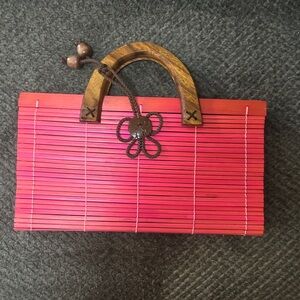 Wood Handle Pink Bamboo Clutch Bag